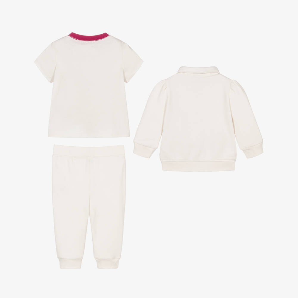 Ralph Lauren-Baby Girls Ivory Jersey Zip-Up Tracksuit Set | Childrensalon