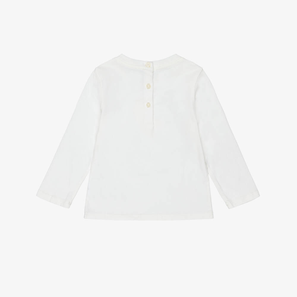 Ralph Lauren-Baby Girls Ivory Long-Sleeve Top with Polo Bear Print | Childrensalon