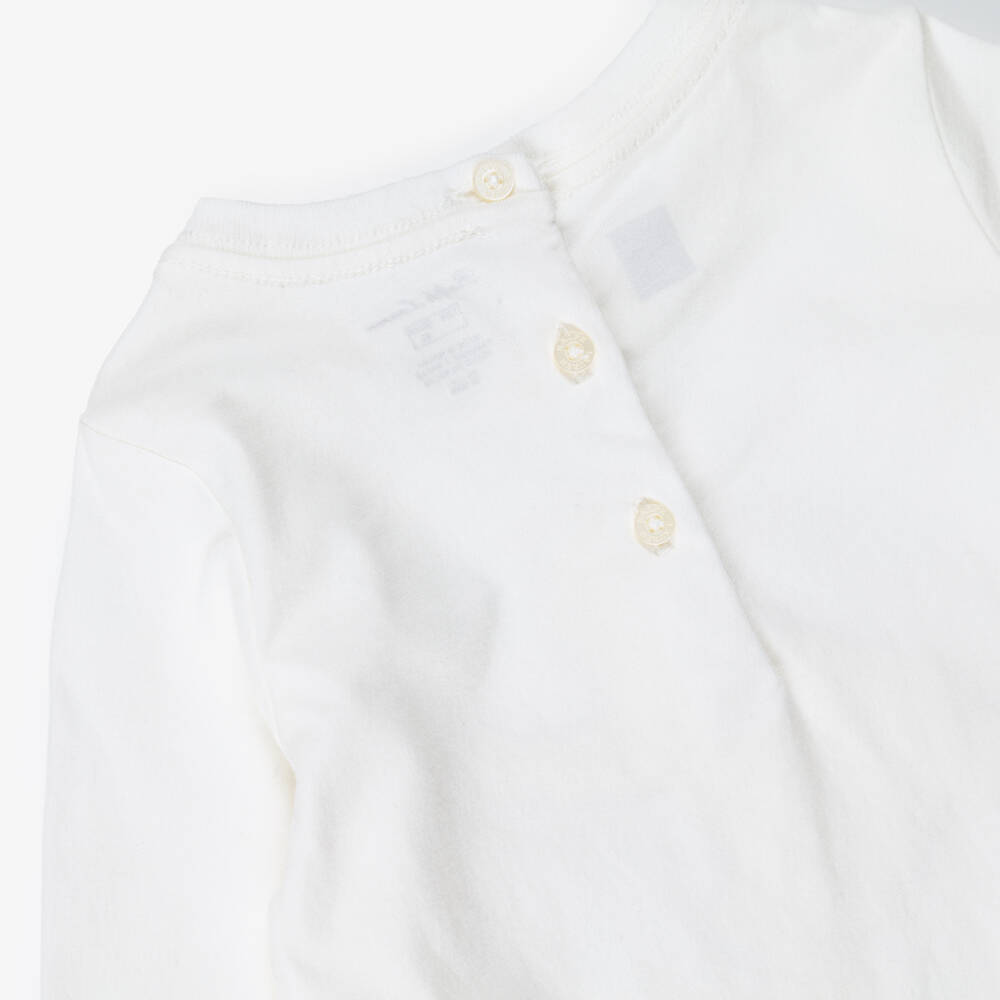 Ralph Lauren-Baby Girls Ivory Long-Sleeve Top with Polo Bear Print | Childrensalon
