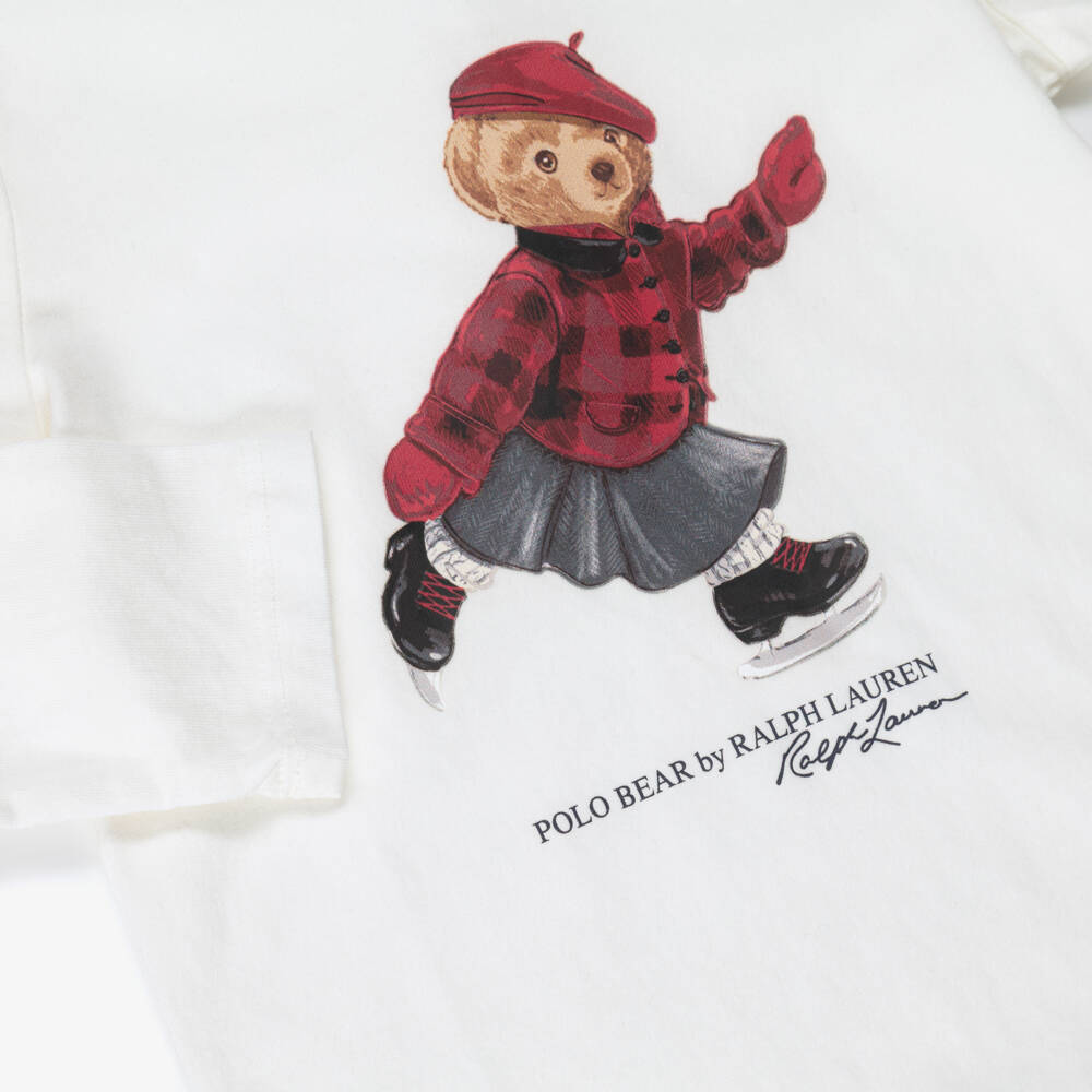 Ralph Lauren-Baby Girls Ivory Long-Sleeve Top with Polo Bear Print | Childrensalon
