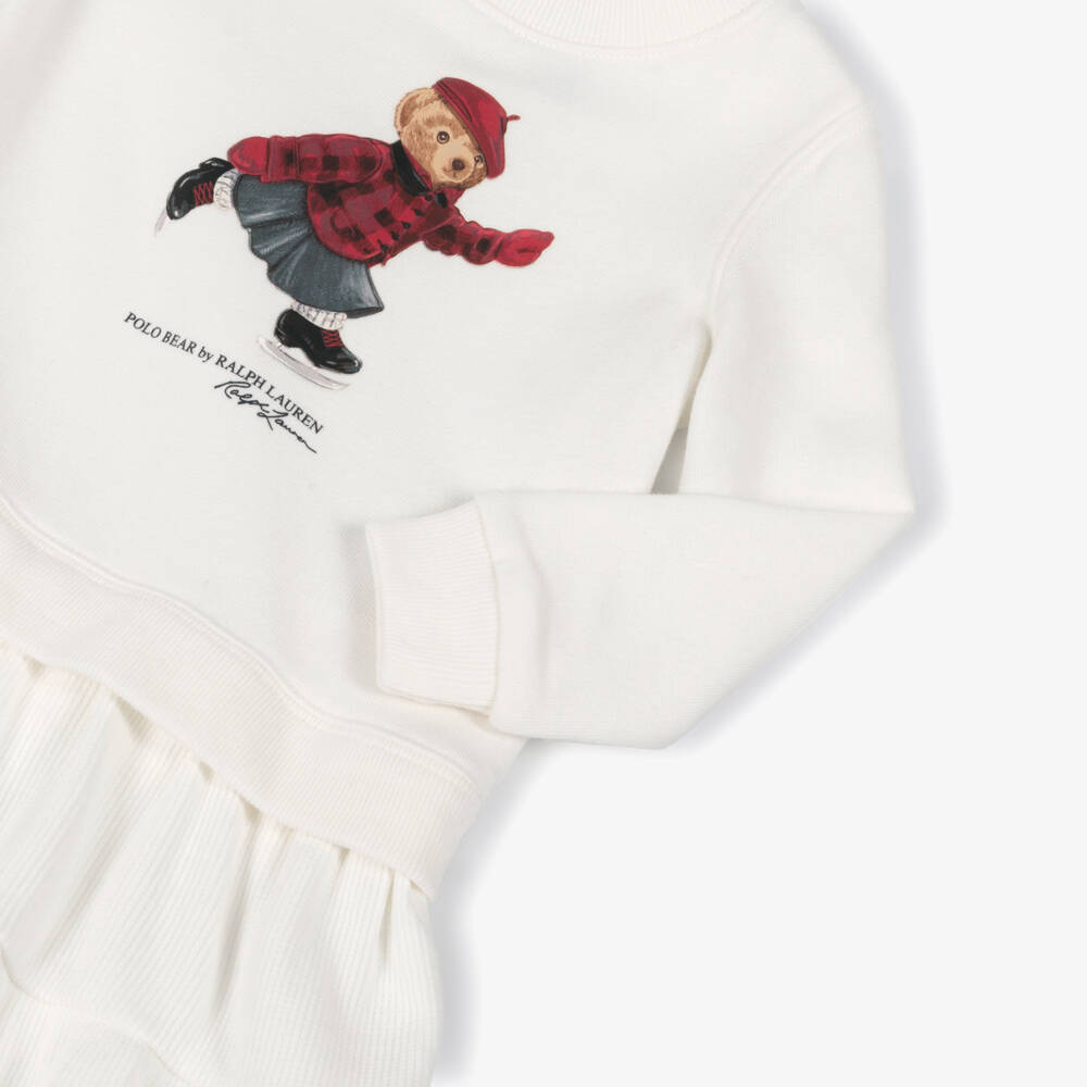 Ralph Lauren-Baby Girls Ivory Polo Bear Jersey Dress | Childrensalon