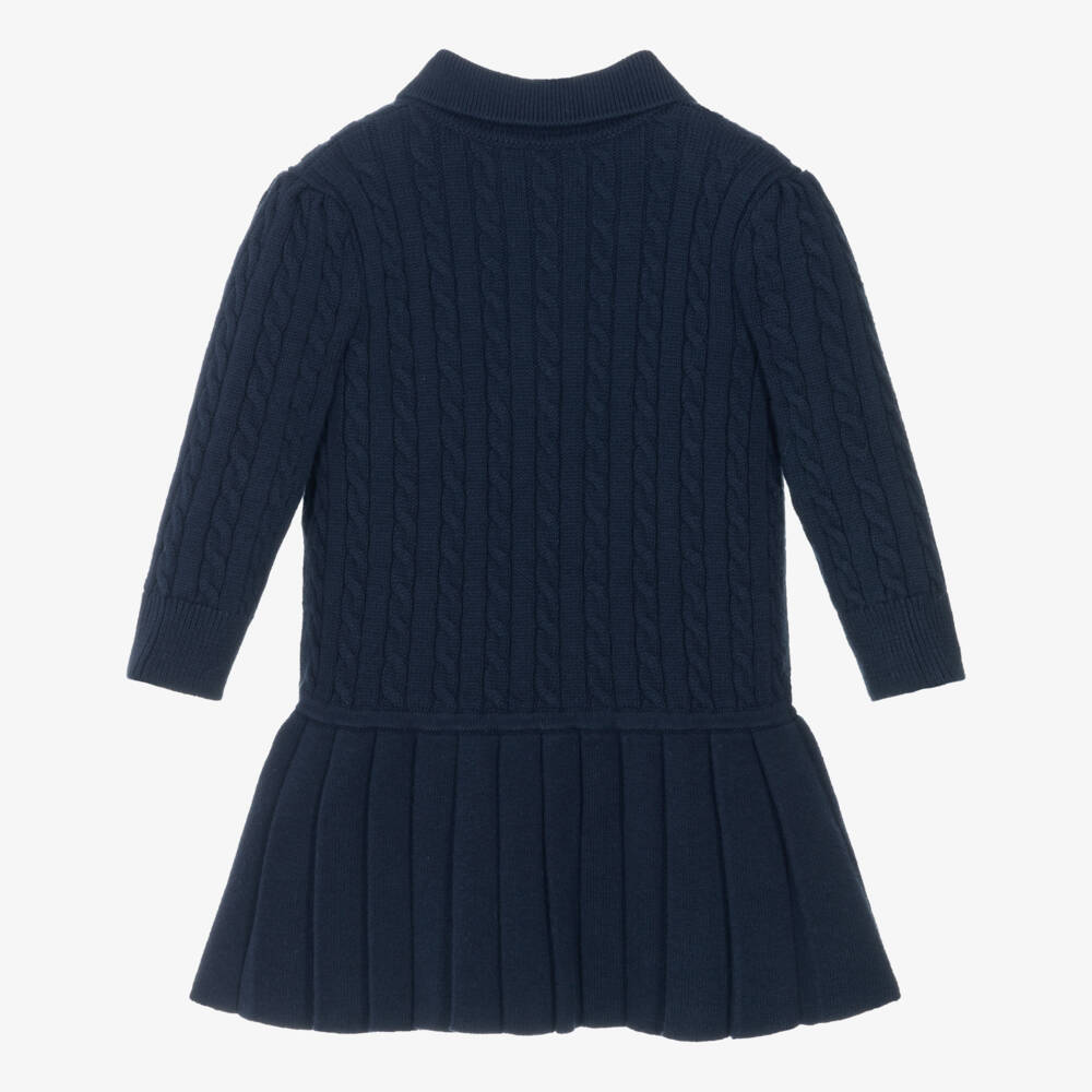 Ralph Lauren-Baby Girls Navy Blue Cable Knit Dress | Childrensalon