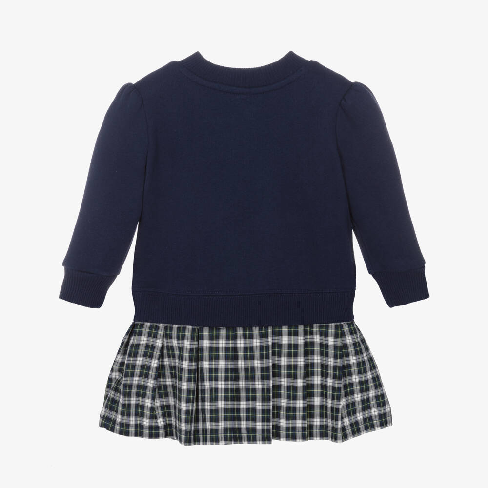 Ralph Lauren-Baby Girls Navy Blue & Pleated Check Dress | Childrensalon