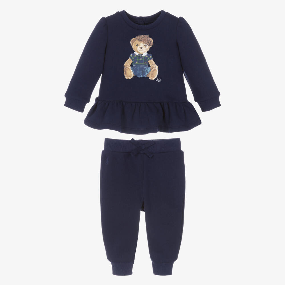 Ralph Lauren-Baby Girls Navy Blue Polo Bear Tracksuit | Childrensalon