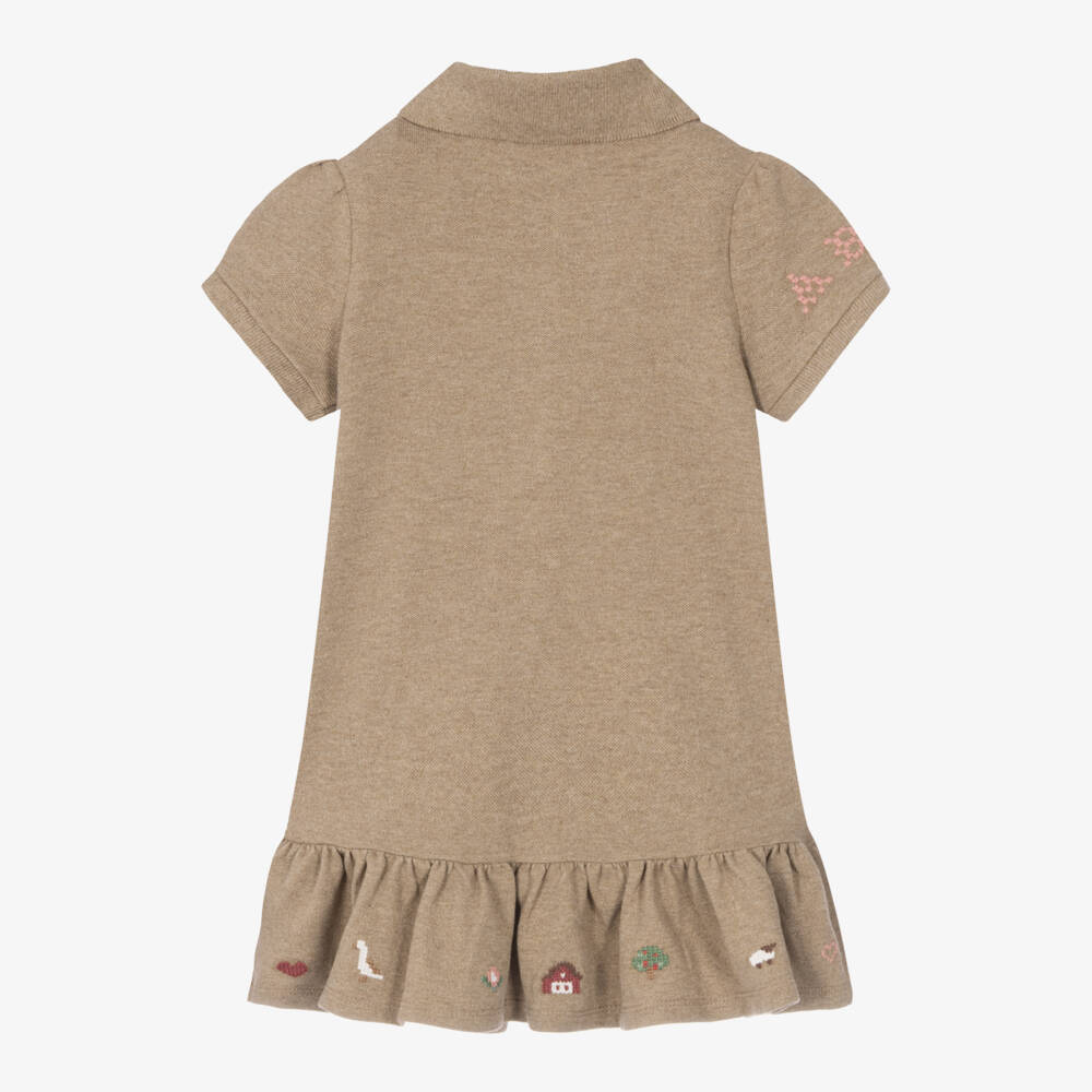 Ralph Lauren-Baby Girls Oatmeal Brown Piqué Polo Dress | Childrensalon