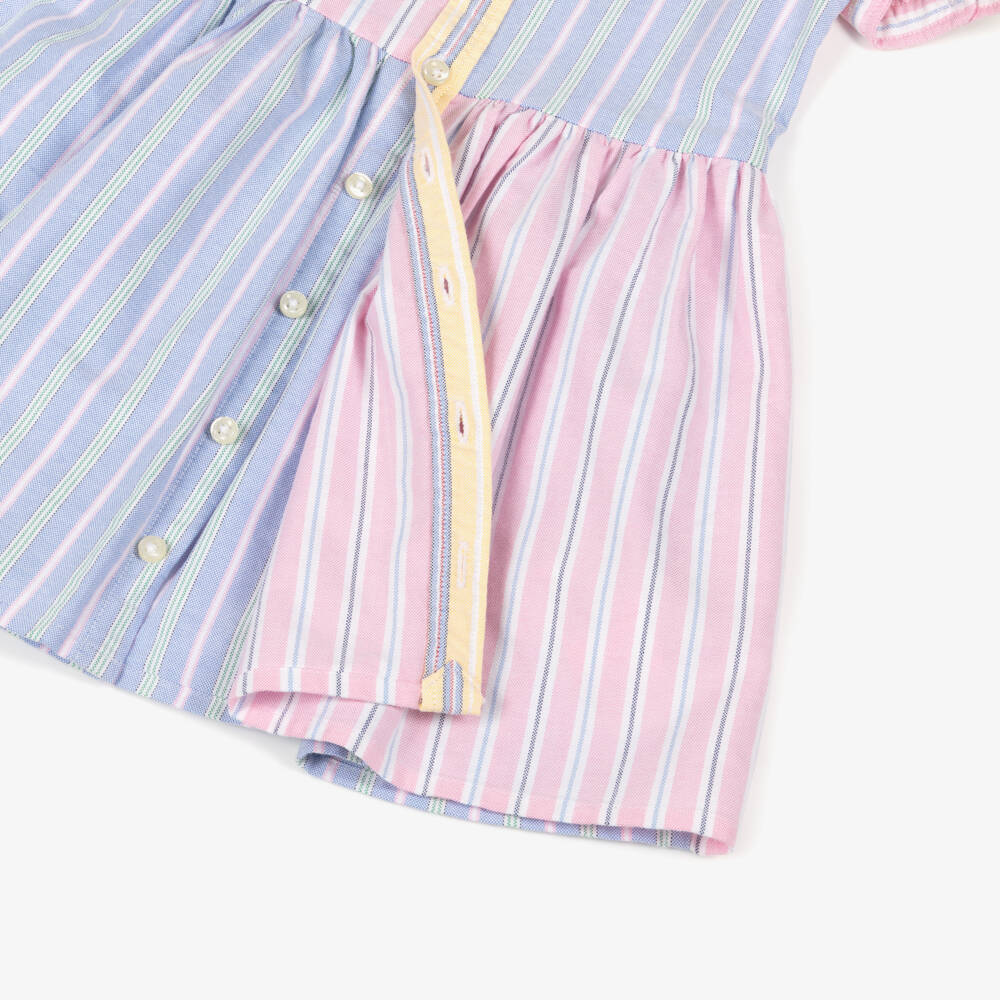 Ralph Lauren-Baby Girls Pink & Blue Colourblock Stripe Cotton Dress | Childrensalon