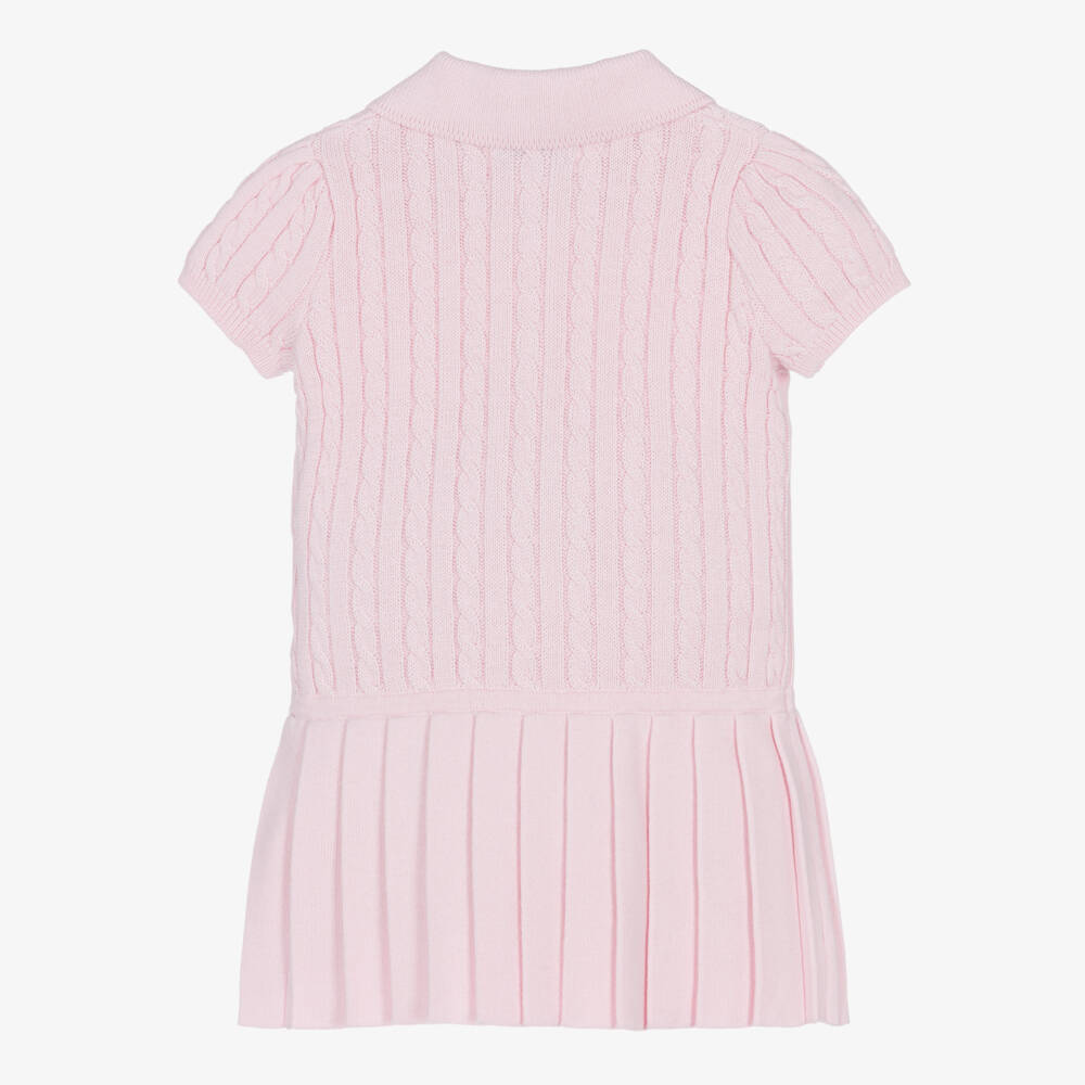 Ralph Lauren-Baby Girls Pink Cotton Cable Knit Polo Dress | Childrensalon