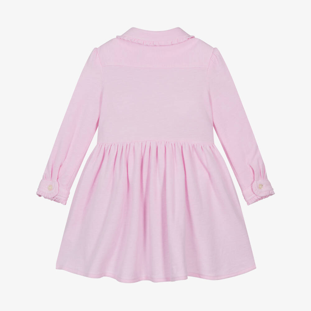 Ralph Lauren-Baby Girls Pink Cotton Piqué Shirt Dress with Pony Logo | Childrensalon