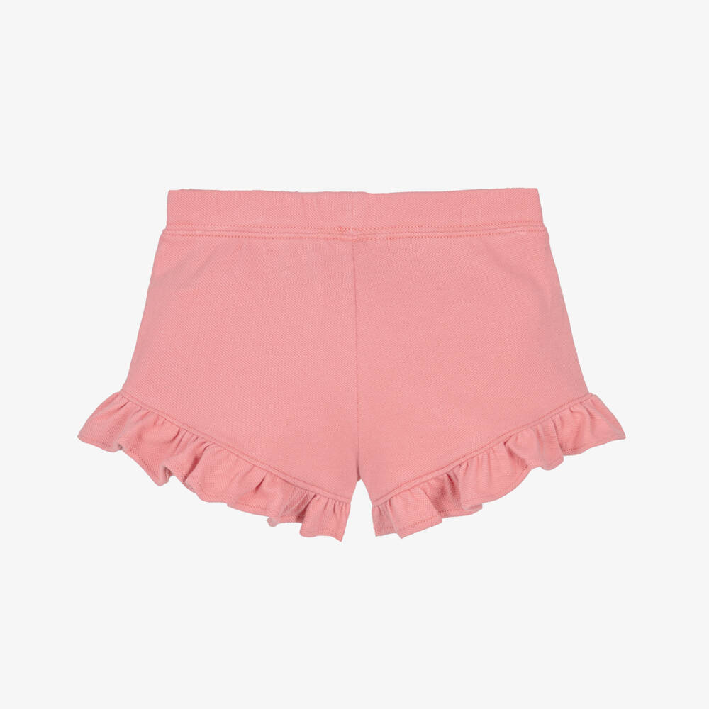 Ralph Lauren-Baby Girls Pink Cotton Piqué Shorts with Ruffle Trim | Childrensalon