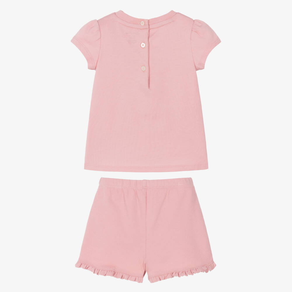 Ralph Lauren-Baby Girls Pink Cotton Polo Bear Shorts Set | Childrensalon