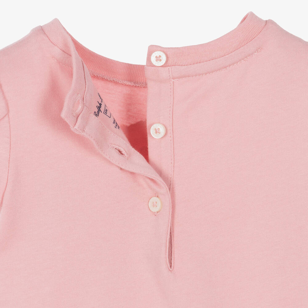 Ralph Lauren-Baby Girls Pink Cotton Polo Bear Shorts Set | Childrensalon