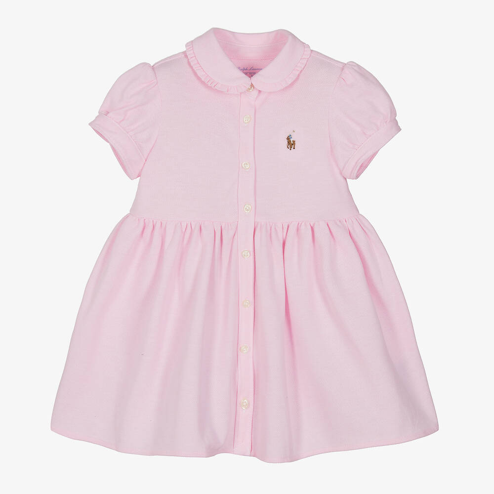 Ralph Lauren-Baby Girls Pink Cotton Polo Dress | Childrensalon