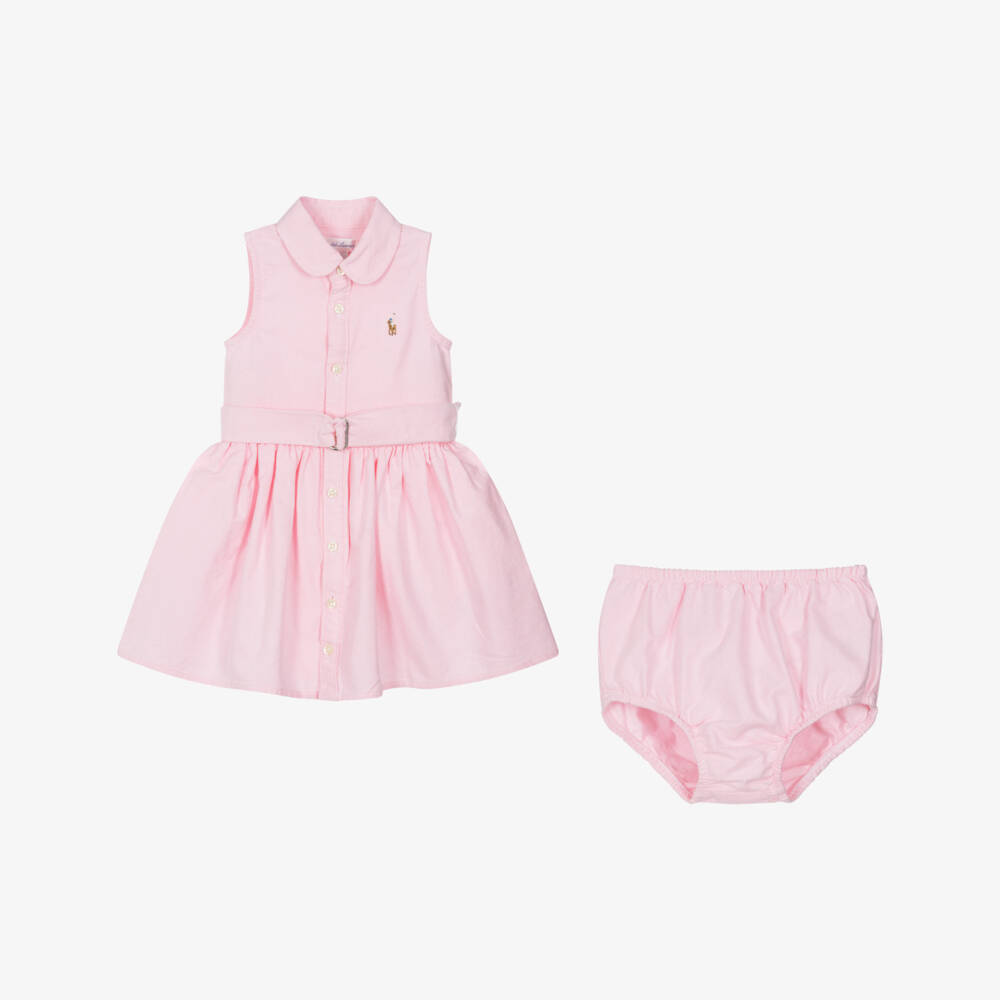 Ralph Lauren-Baby Girls Pink Cotton Shirt Dress | Childrensalon