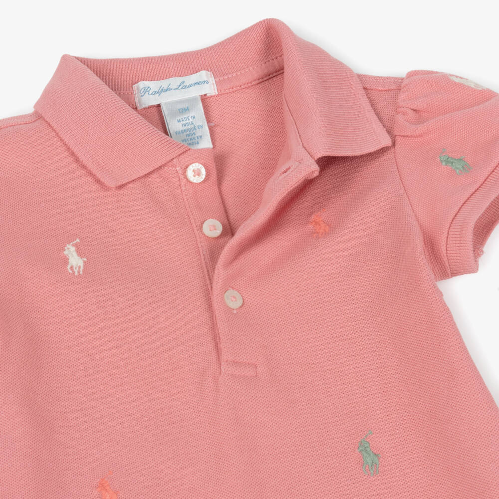 Ralph Lauren-Baby Girls Pink Embroidered Pony Cotton Piqué Dress | Childrensalon