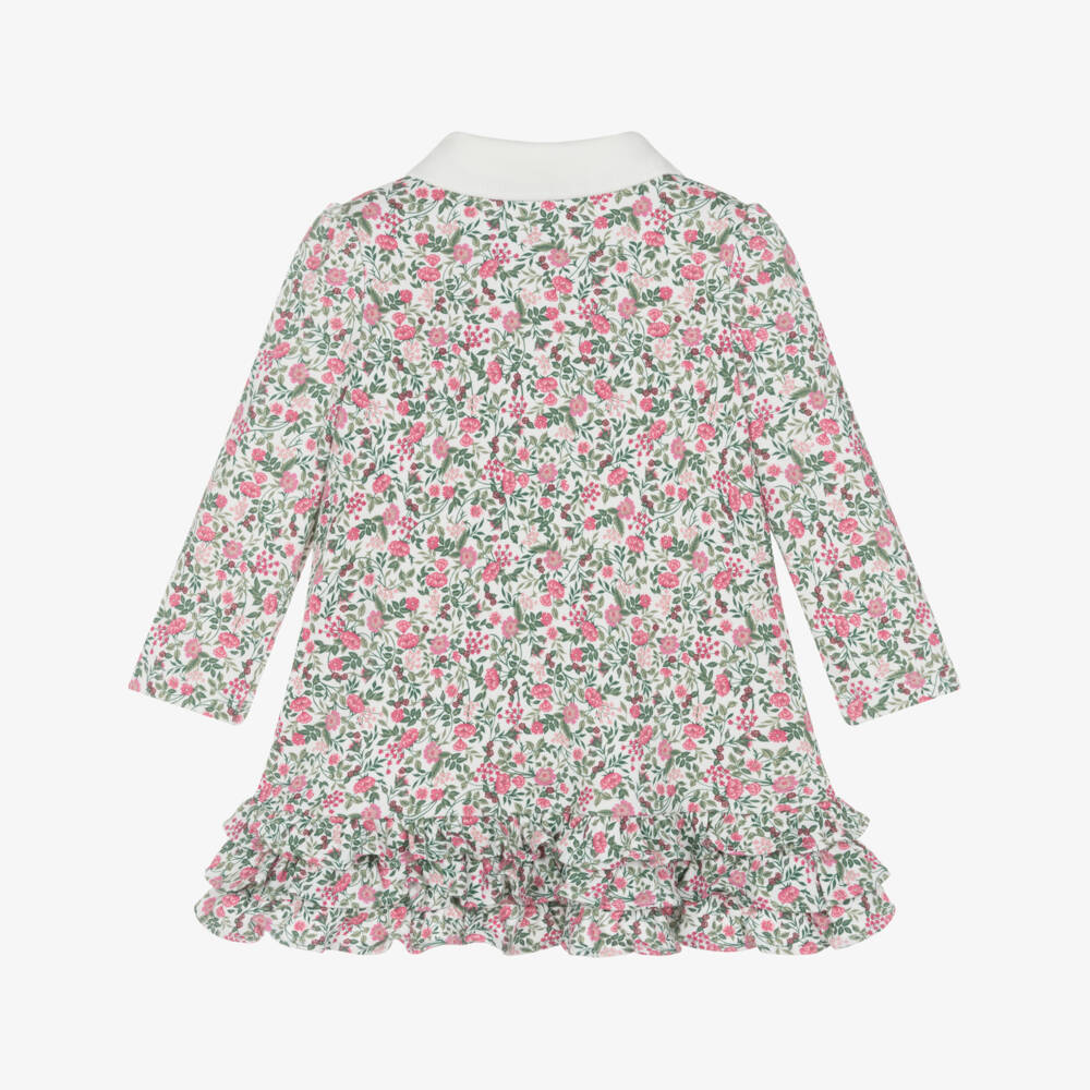 Ralph Lauren-Baby Girls Pink & Green Floral Cotton Jersey Polo Dress | Childrensalon
