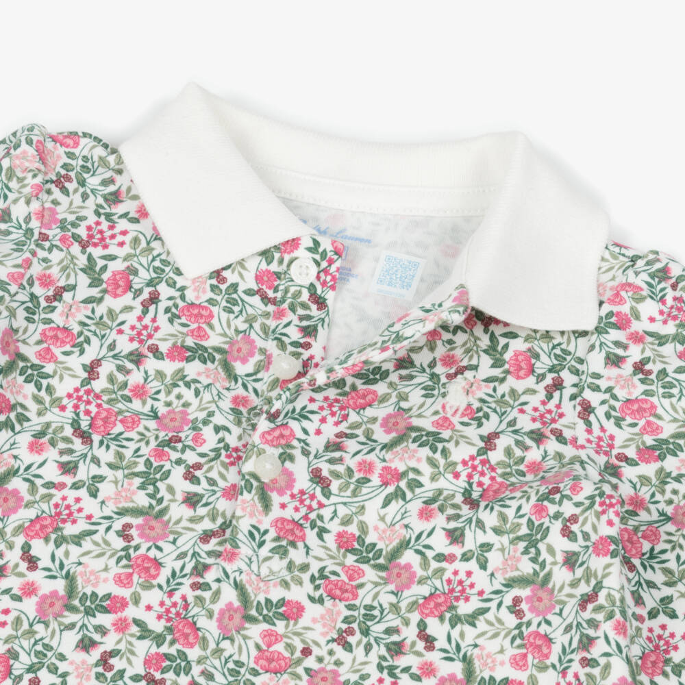 Ralph Lauren-Baby Girls Pink & Green Floral Cotton Jersey Polo Dress | Childrensalon