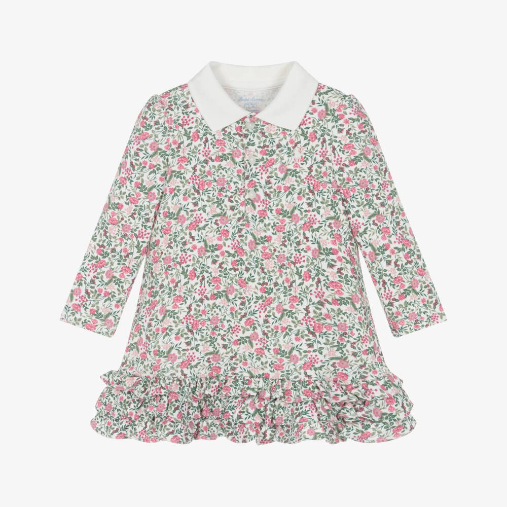 Ralph Lauren-Baby Girls Pink & Green Floral Cotton Jersey Polo Dress | Childrensalon