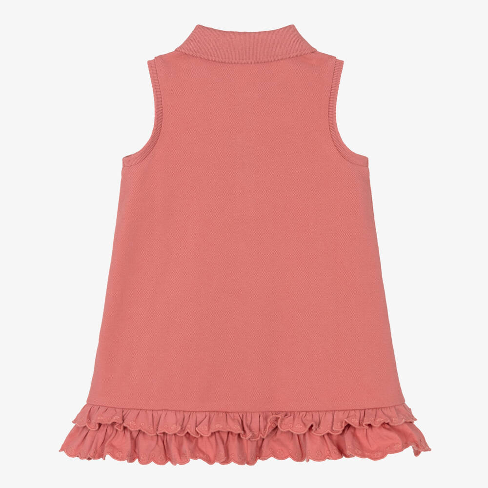 Ralph Lauren-Baby Girls Pink Piqué Sleeveless Dress with Ruffle Hem | Childrensalon