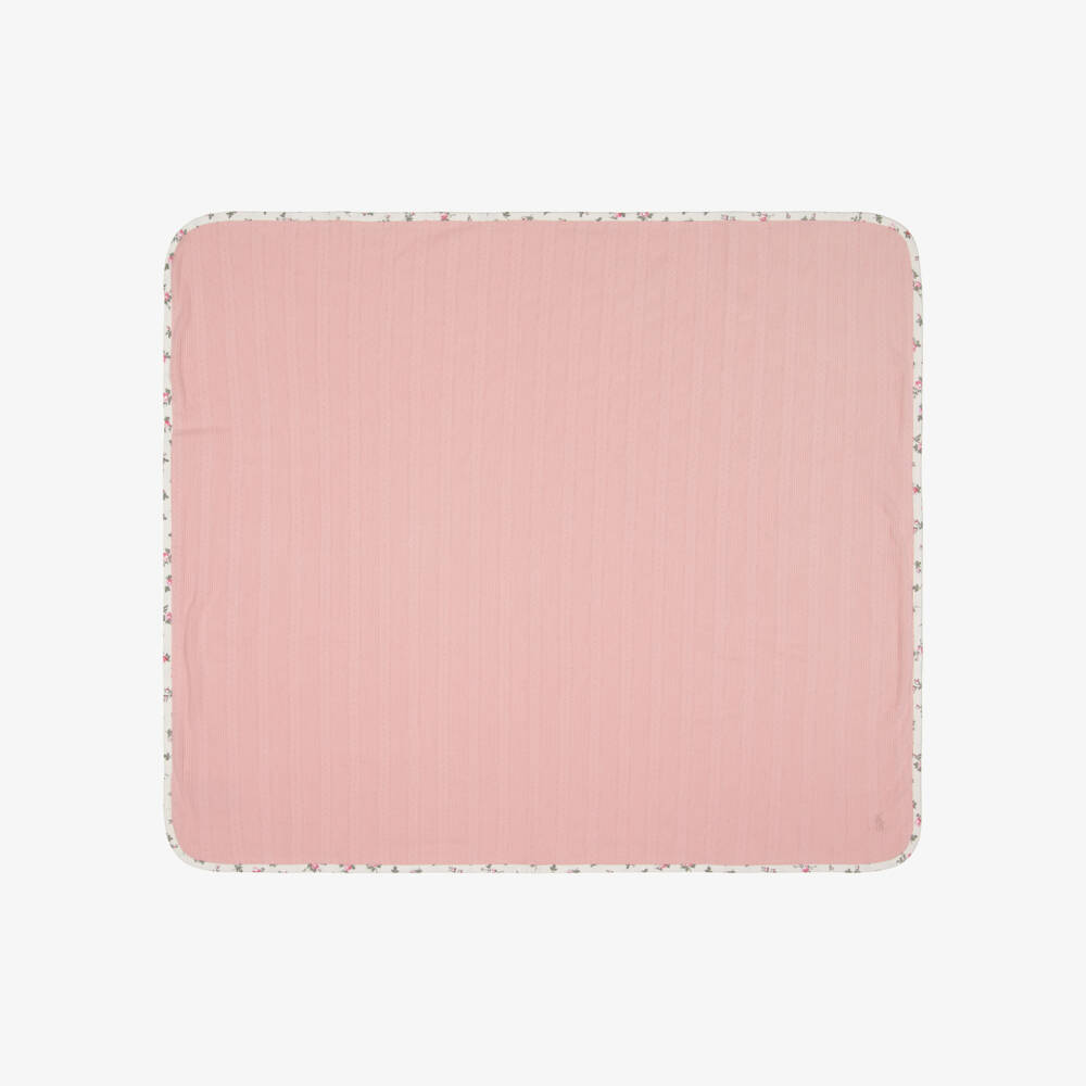 Ralph Lauren-Baby Girls Pink Pointelle Cotton Jersey Blanket (71cm) | Childrensalon