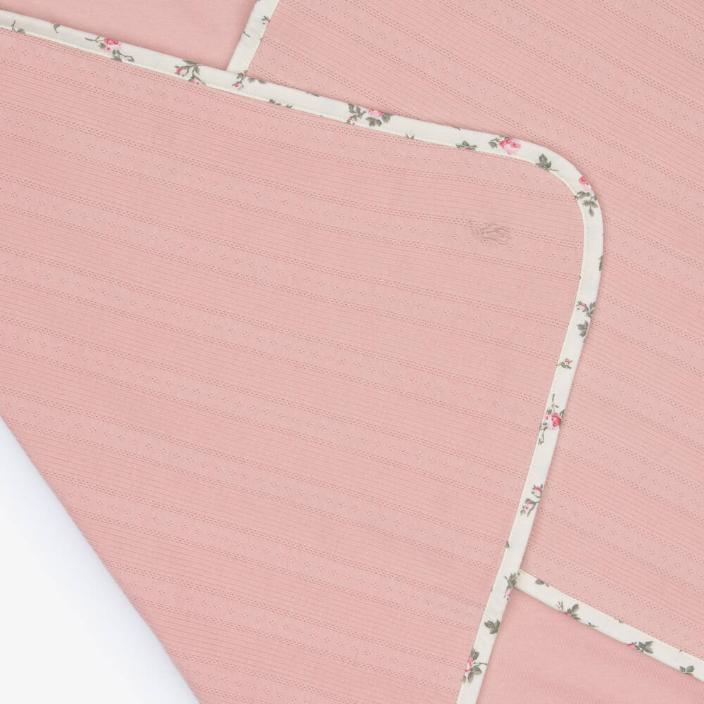 Ralph Lauren-Baby Girls Pink Pointelle Cotton Jersey Blanket (71cm) | Childrensalon