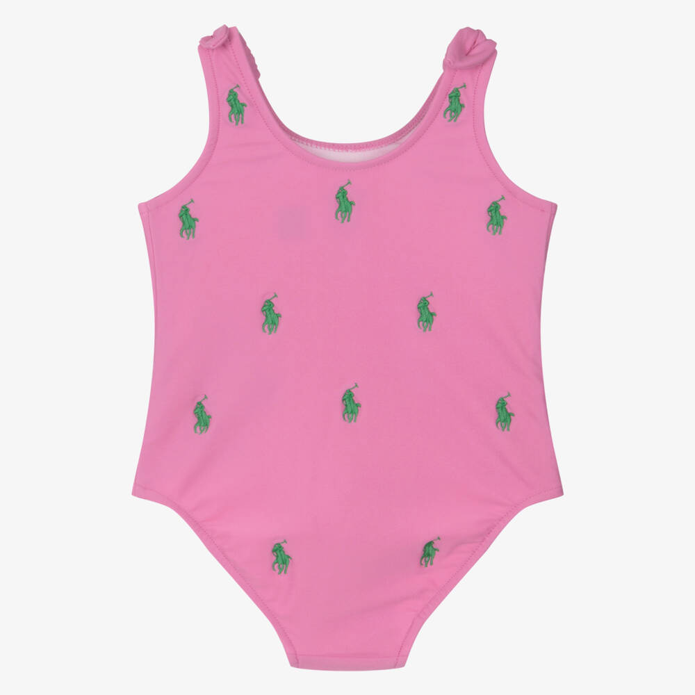 Ralph Lauren-Baby Girls Pink Pony Logo Swimsuit  | Childrensalon