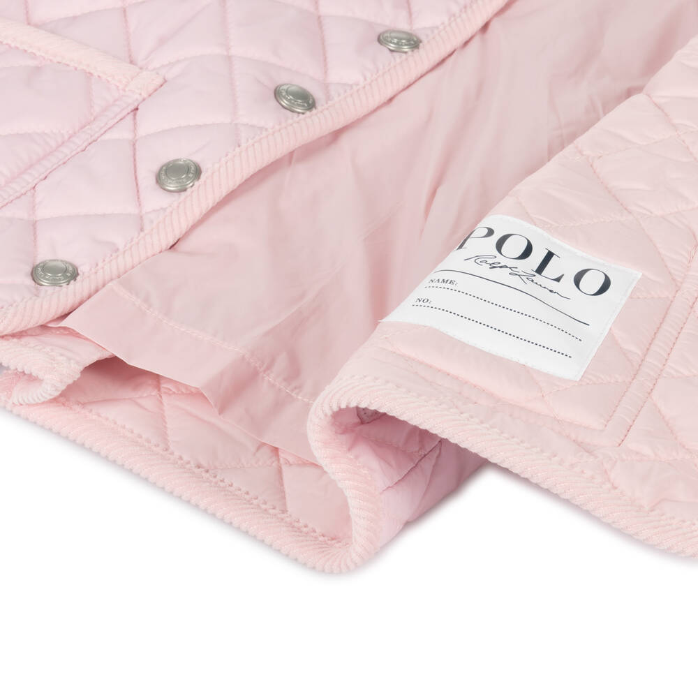 Ralph Lauren-Baby Girls Pink Quilted Hooded Jacket | Childrensalon