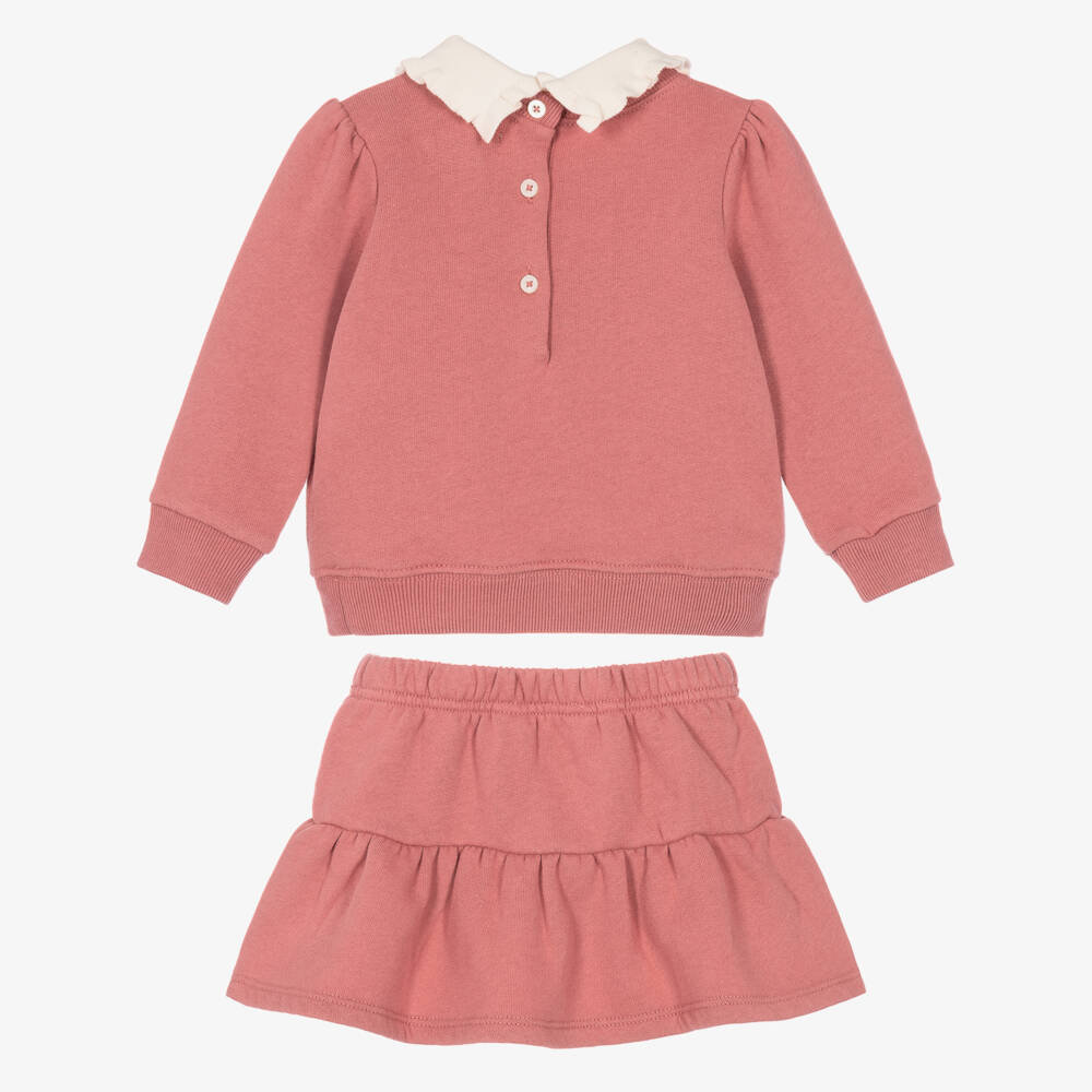 Ralph Lauren-Baby Girls Pink Skirt Set with Floral Needlework | Childrensalon