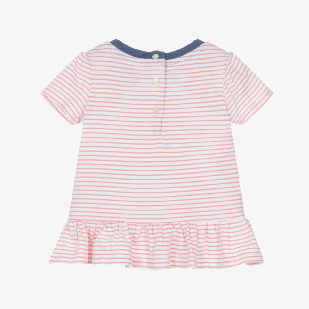 Ralph Lauren-Baby Girls Pink Stripe Cotton T-Shirt | Childrensalon