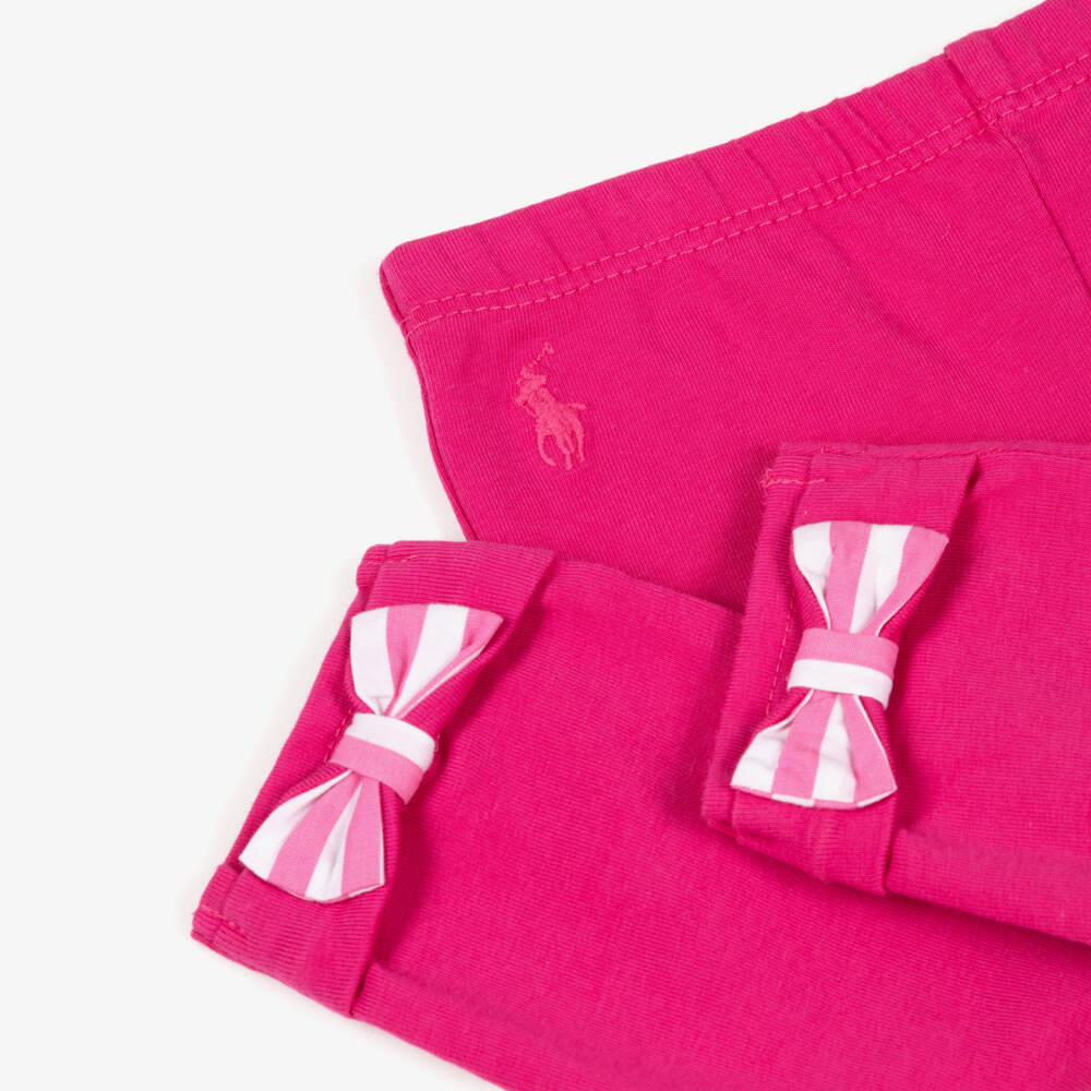 Ralph Lauren-Baby Girls Pink Striped Cotton Leggings Set with Bows | Childrensalon