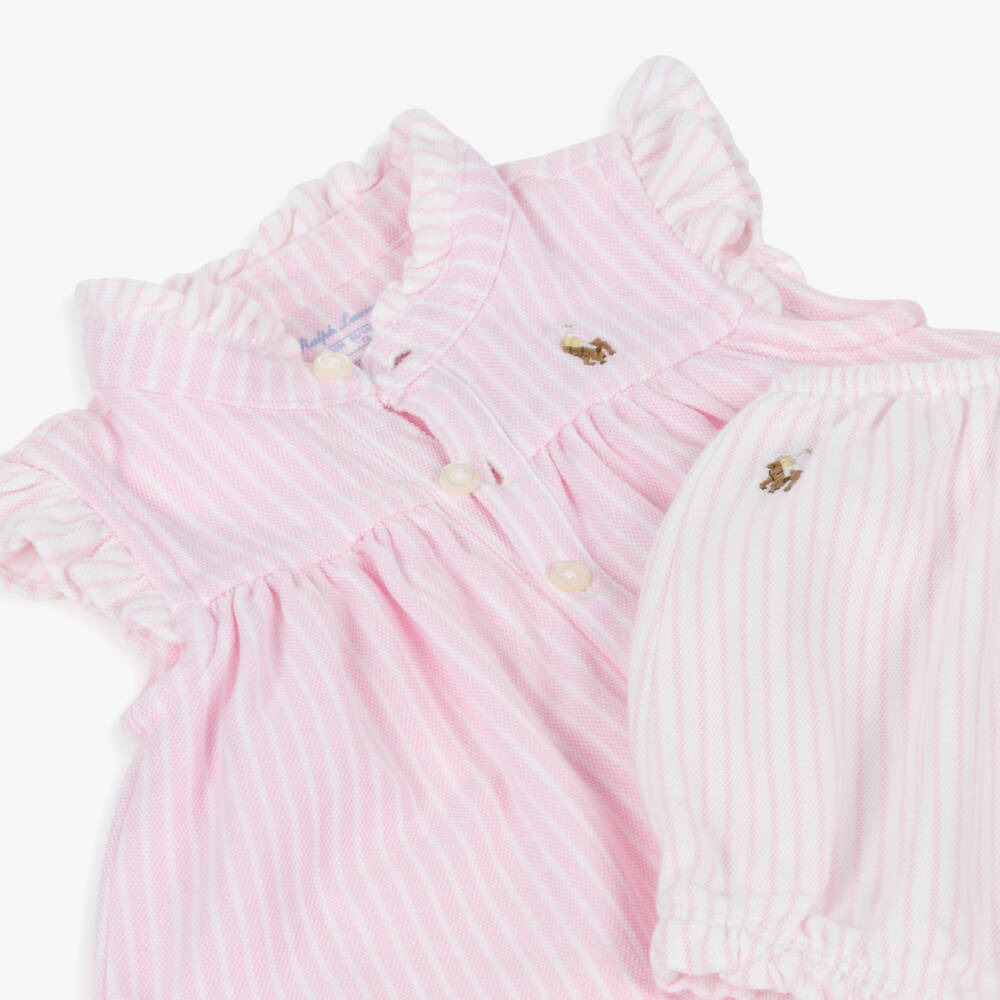 Ralph Lauren-Baby Girls Pink Striped Shorts Set | Childrensalon
