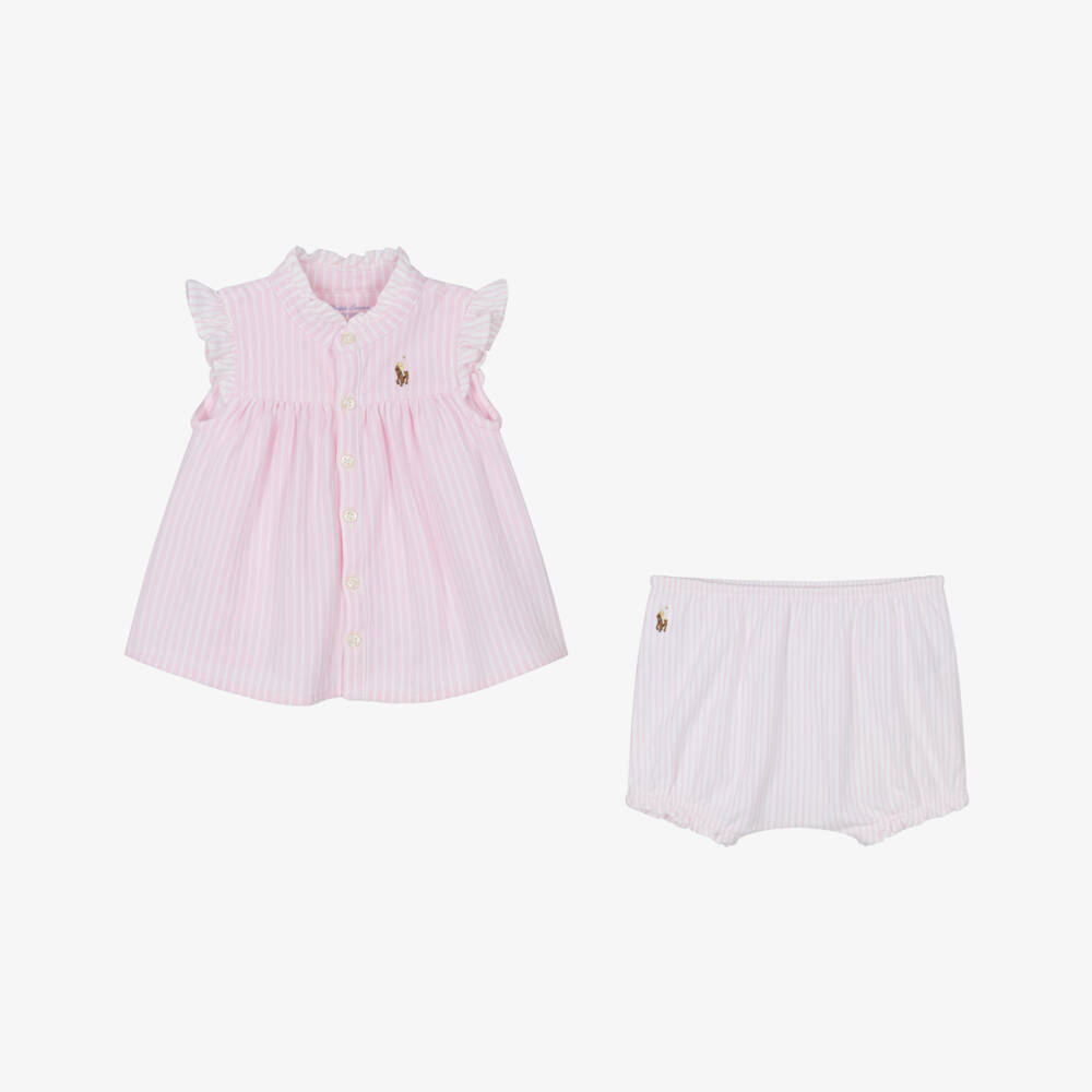 Ralph Lauren-Baby Girls Pink Striped Shorts Set | Childrensalon