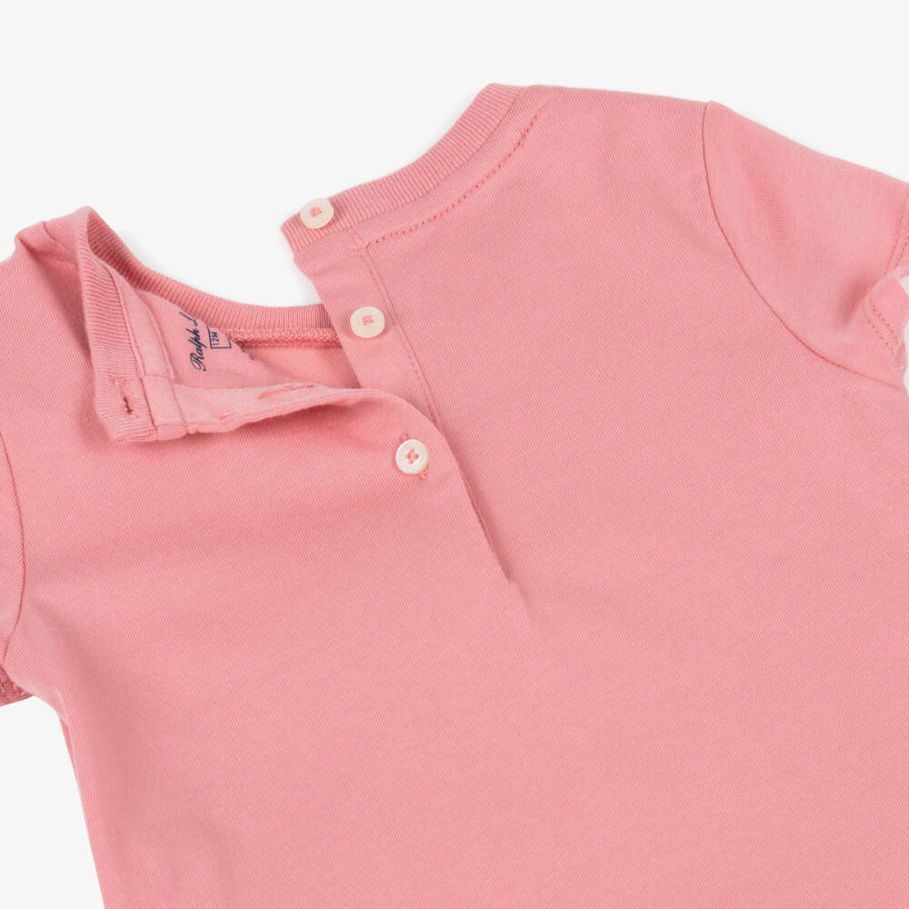 Ralph Lauren-Baby Girls Pink Tennis Polo Bear Cotton T-Shirt Dress | Childrensalon
