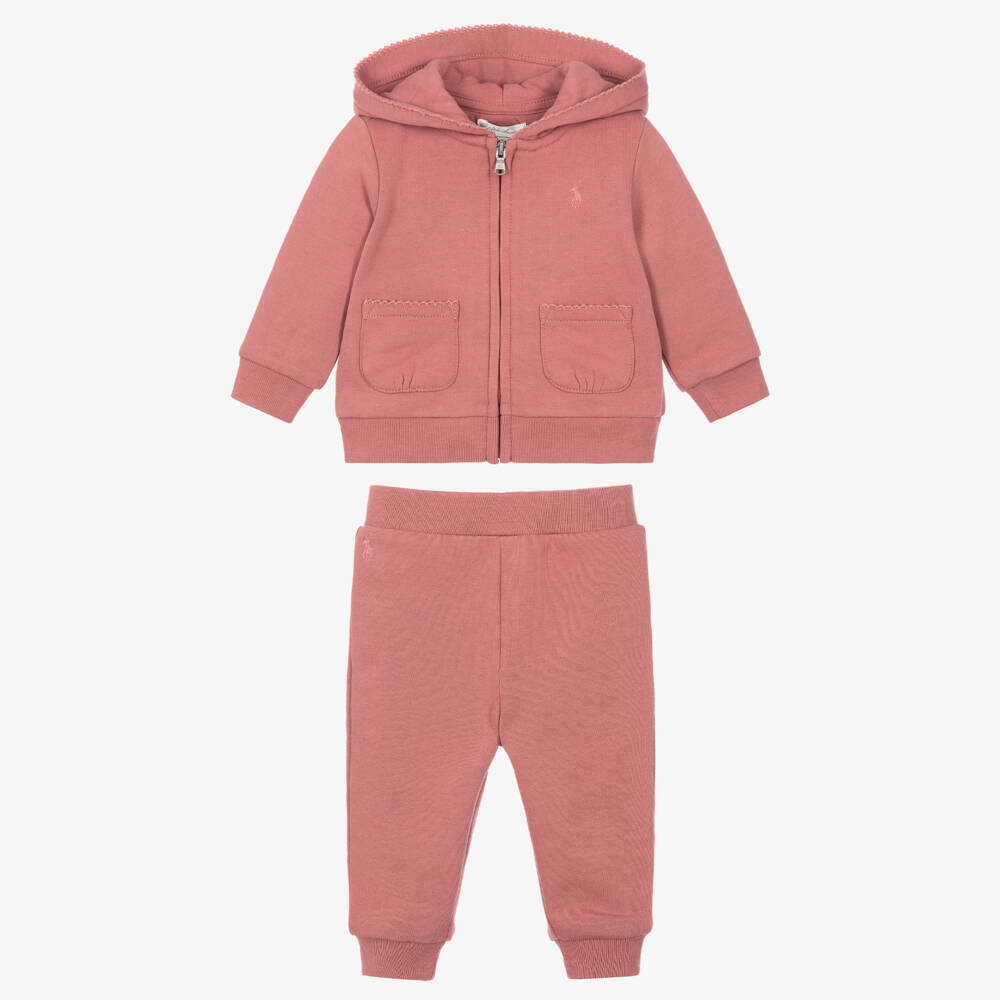 Ralph Lauren-Baby Girls Pink Tracksuit with Picot Trims | Childrensalon