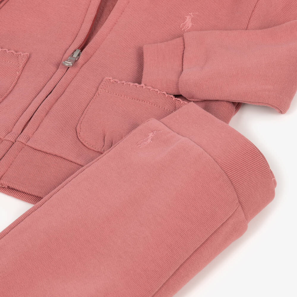 Ralph Lauren-Baby Girls Pink Tracksuit with Picot Trims | Childrensalon