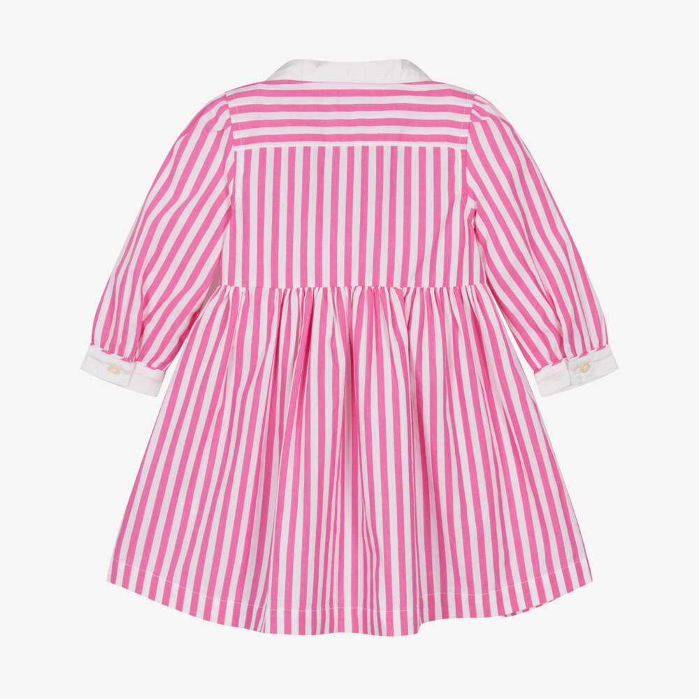 Ralph Lauren-Baby Girls Pink & White Striped Cotton Dress | Childrensalon