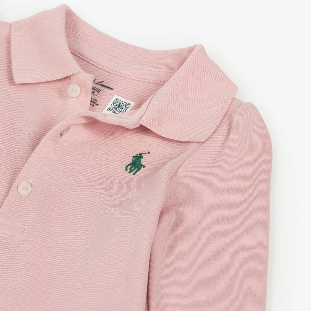 Ralph Lauren-Baby Girls Powder Pink Cotton Ruffled Polo Dress | Childrensalon