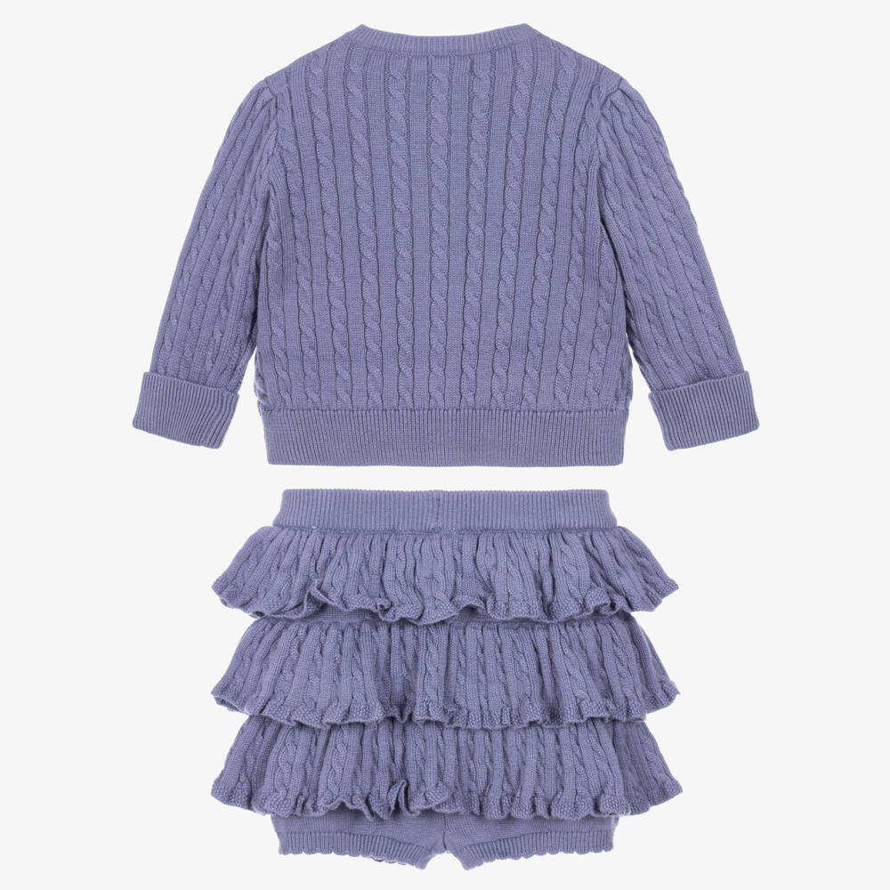Ralph Lauren-Baby Girls Purple Cable Knit Cardigan & Skort Set | Childrensalon