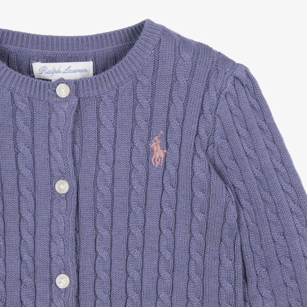 Ralph Lauren-Baby Girls Purple Cable Knit Cardigan & Skort Set | Childrensalon