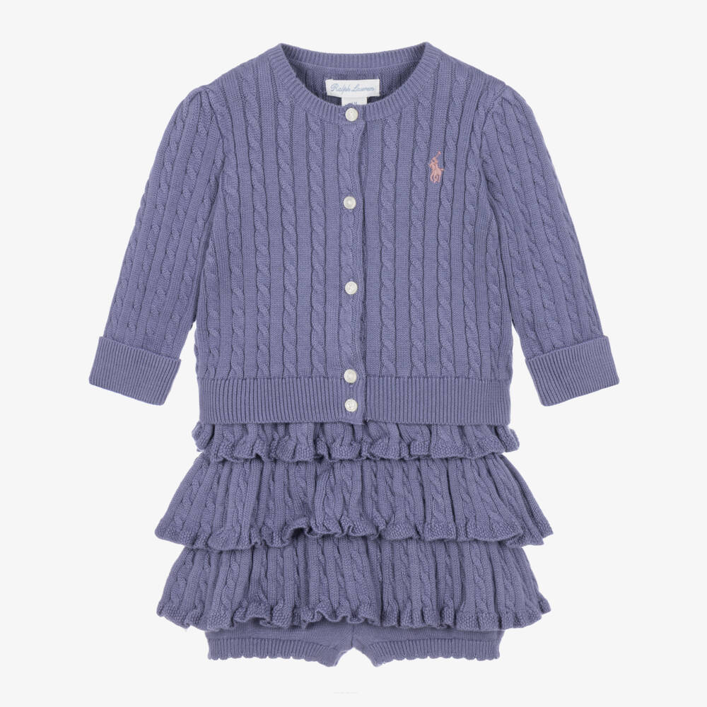 Ralph Lauren-Baby Girls Purple Cable Knit Cardigan & Skort Set | Childrensalon
