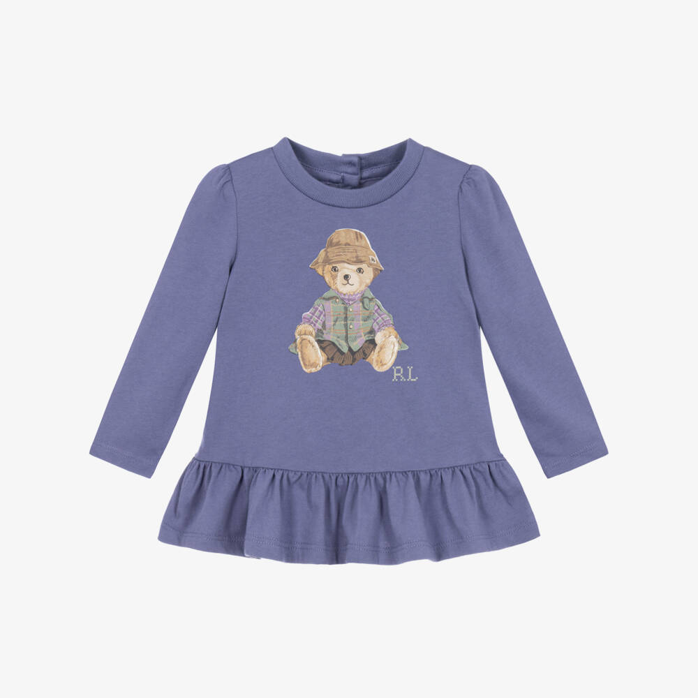 Ralph Lauren-Baby Girls Purple Cotton Polo Bear T-Shirt | Childrensalon