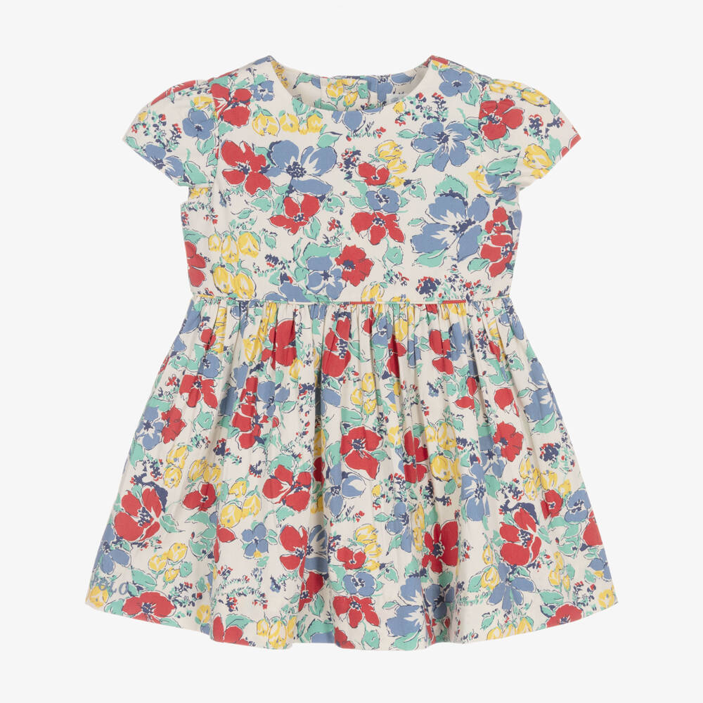 Ralph Lauren-Baby Girls Red & Blue Cotton Floral Dress | Childrensalon