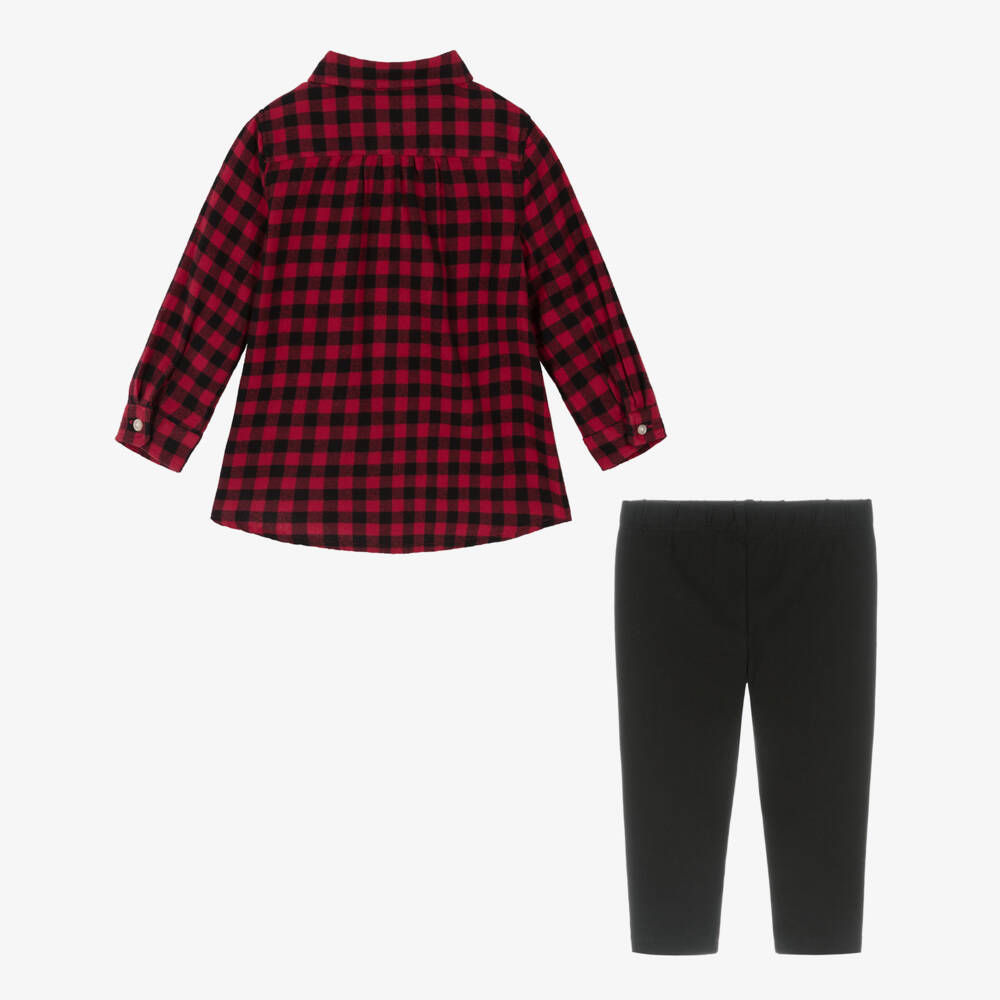 Ralph Lauren-Baby Girls Red Check Cotton Ruffle Top & Leggings Set | Childrensalon