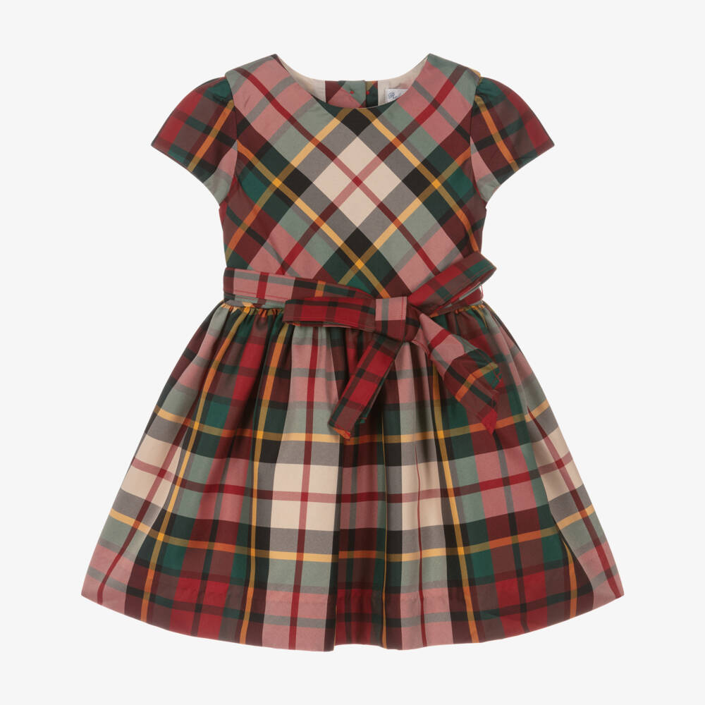 Ralph Lauren-Baby Girls Red & Green Tartan Satin Dress | Childrensalon