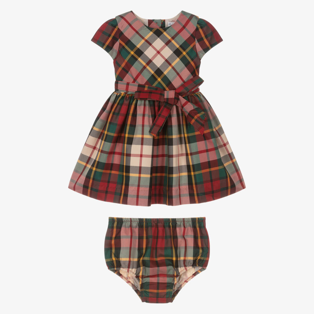 Ralph Lauren-Baby Girls Red & Green Tartan Satin Dress | Childrensalon