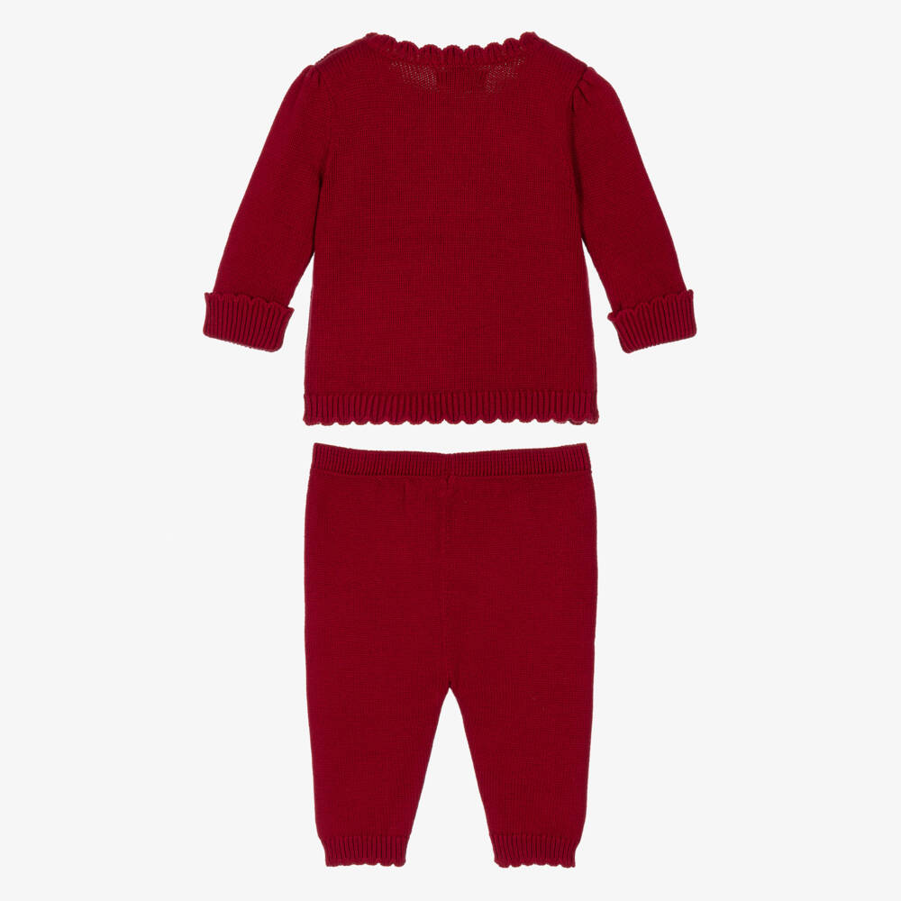Ralph Lauren-Baby Girls Red Knitted Polo Bear Trouser Set | Childrensalon