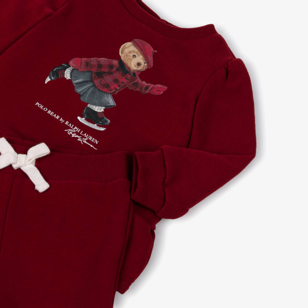 Ralph Lauren-Baby Girls Red Polo Bear Tracksuit | Childrensalon