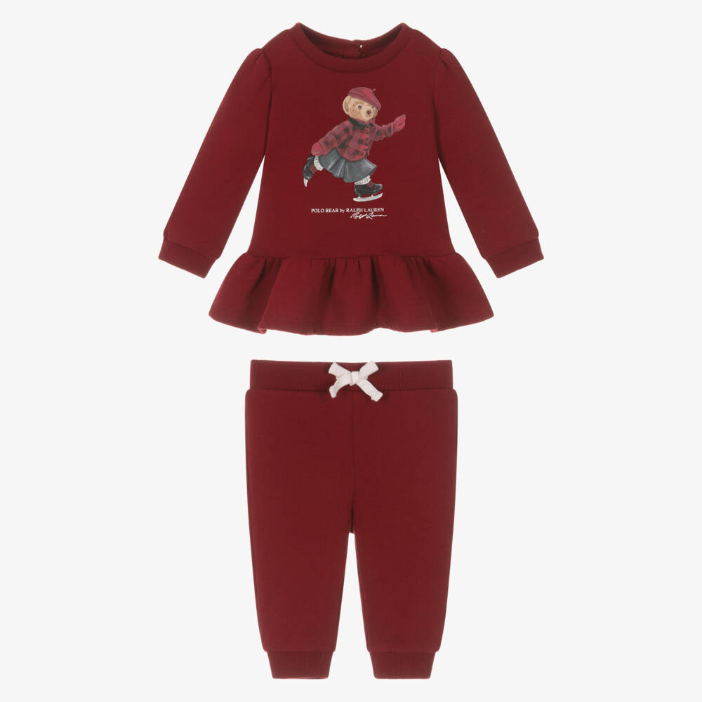 Ralph Lauren-Baby Girls Red Polo Bear Tracksuit | Childrensalon