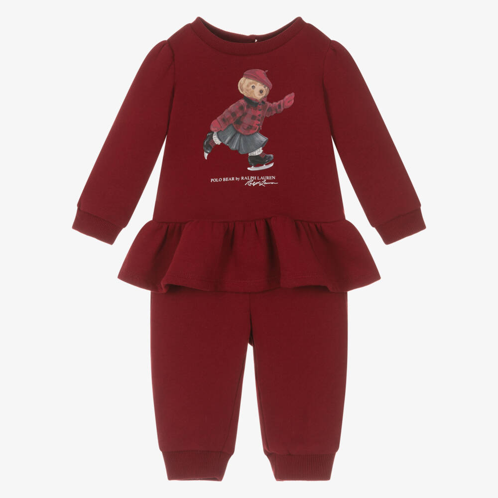 Ralph Lauren-Baby Girls Red Polo Bear Tracksuit | Childrensalon