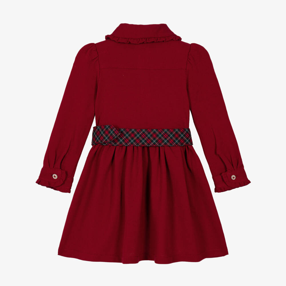 Ralph Lauren-Baby Girls Red Shirt Dress with Tartan Belt | Childrensalon