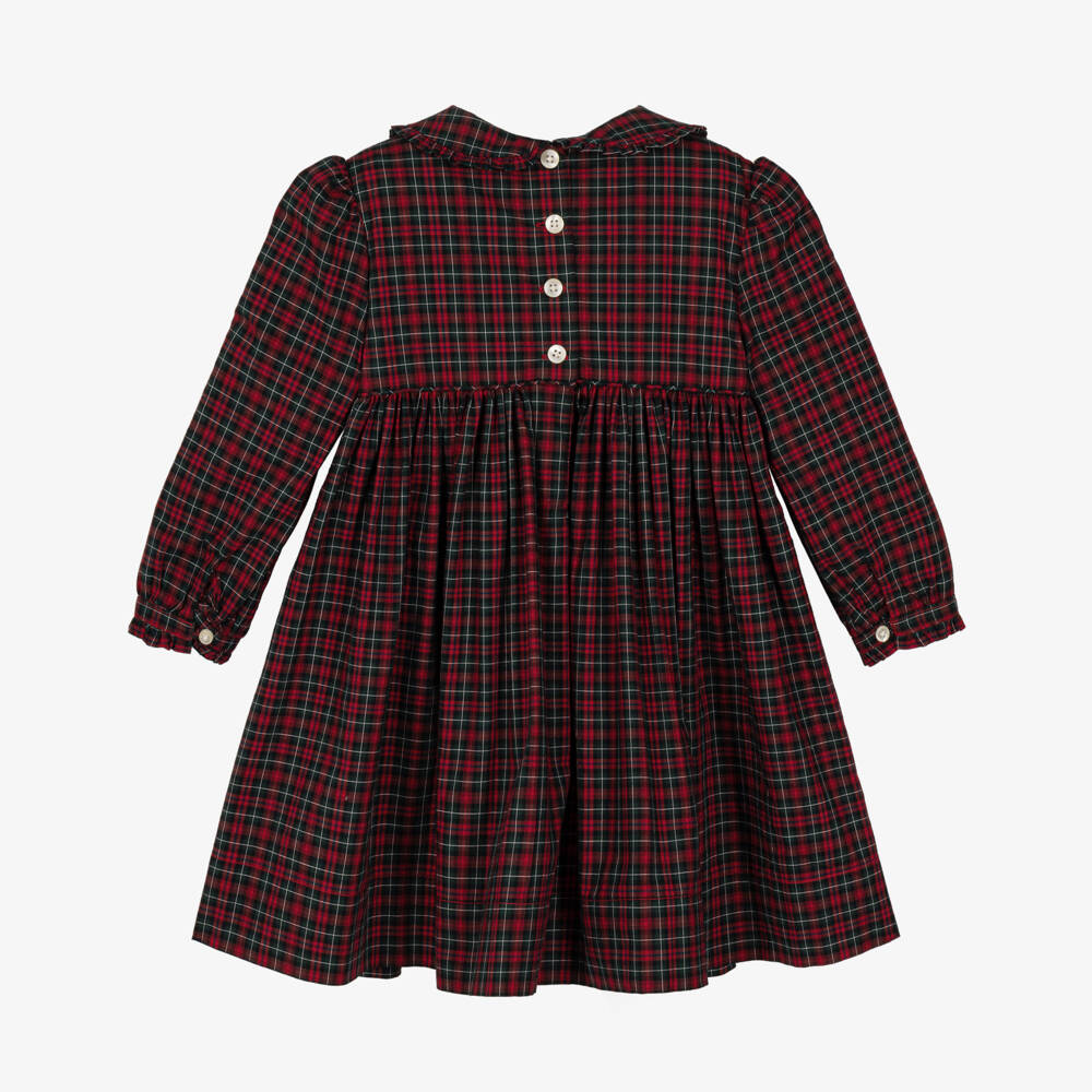Ralph Lauren-Baby Girls Red Tartan Dress with Smocked Panel | Childrensalon